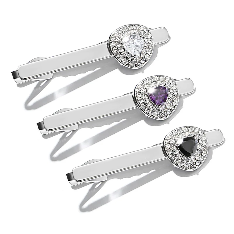 

European American Fashion New Men's French Business Shirt White Black Diamond Alloy Ties Clip for Wedding Necktie Accessories