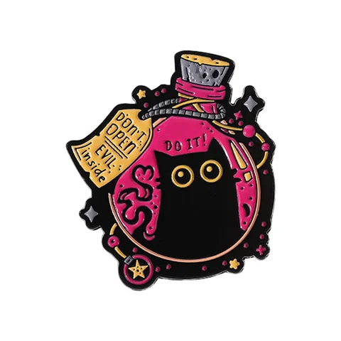 Металлическая брошь черная кошка