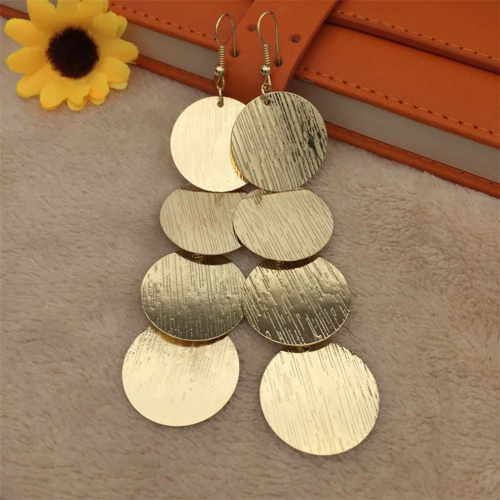 

Long metal frosted Disc Earrings Fashion high cold women's Earrings