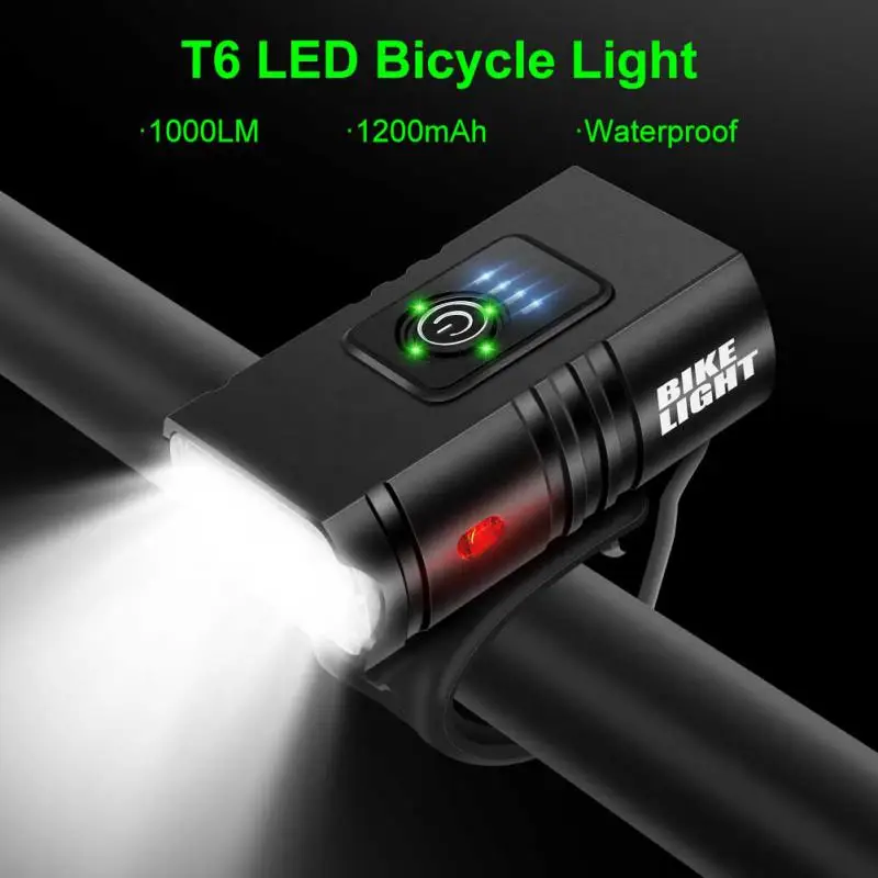 

1000Lumen Bike Light Headlight T6 Bicycle Flashlight LED USB Rechargeable Torch Aluminum Alloy Cycling High Beam Low Accessories