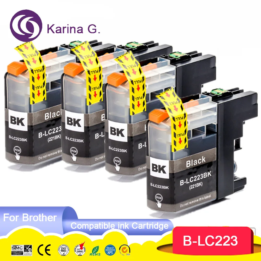 4X Black Ink Cartridges Compatible for  LC223  Suit For Brother  MFC-J4625DW  J4620DW J5620DW EU Market