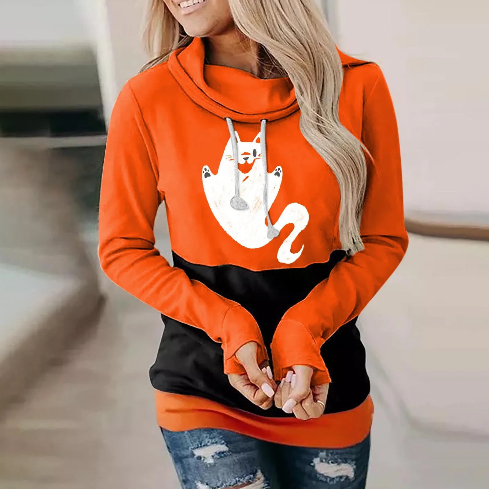 

Hoodie Zipper Women Fleece Hoodie Women Women Halloween Printing Sweatshirt Casual Long Sleeve Pullover Blouses Women Yoga Top