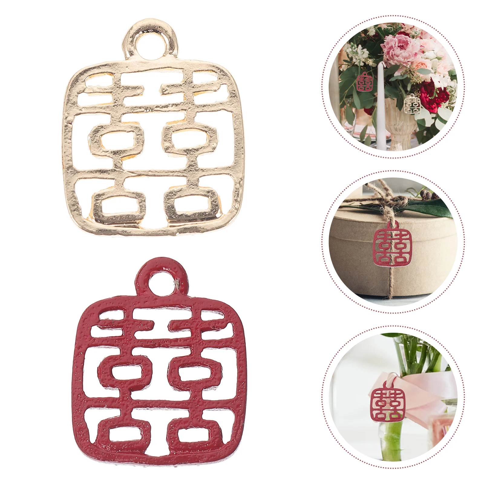 

60 Pcs Double Happiness Pendant Wedding Alloy Hangings Crafts Charms DIY Lucky Bracelet Happy Things Candy Bag