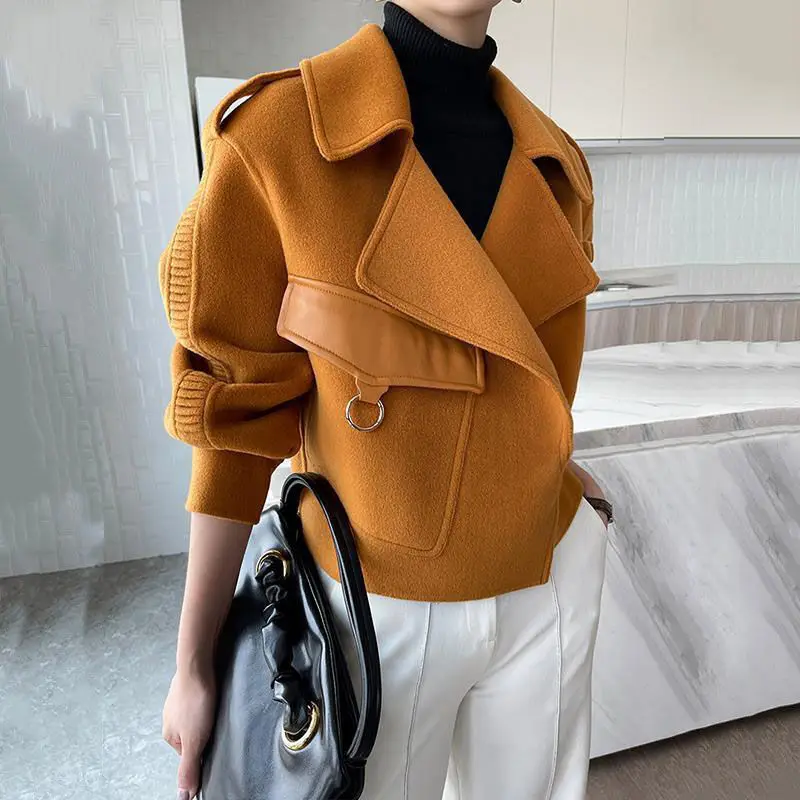 

Women's Autumn Coat 2022 Pockets Solid Loose Short Jackets Ladies Wool Blends High Street Winter Clothes Women Winterjas Dames