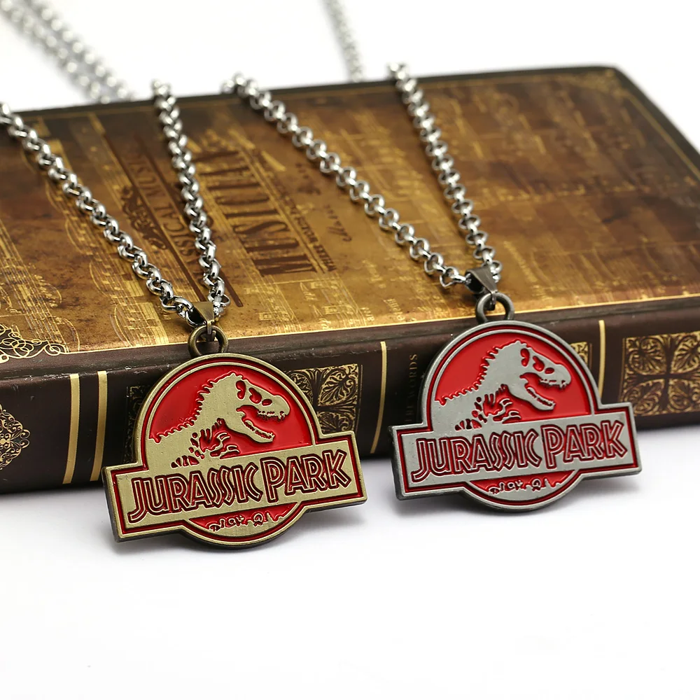 25pcs/lot Movies Jurassic Park Necklaces Jurassik World Theme Logo Dinosaur Pendant Choker Neck Chain Classic Jewelry Wholesale