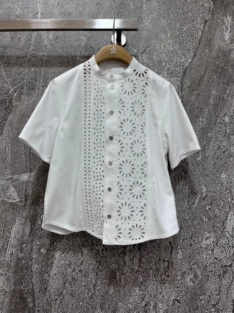 

Женская хлопковая блузка с вышивкой, белая Повседневная Блузка с вышивкой и коротким рукавом, лето 2023