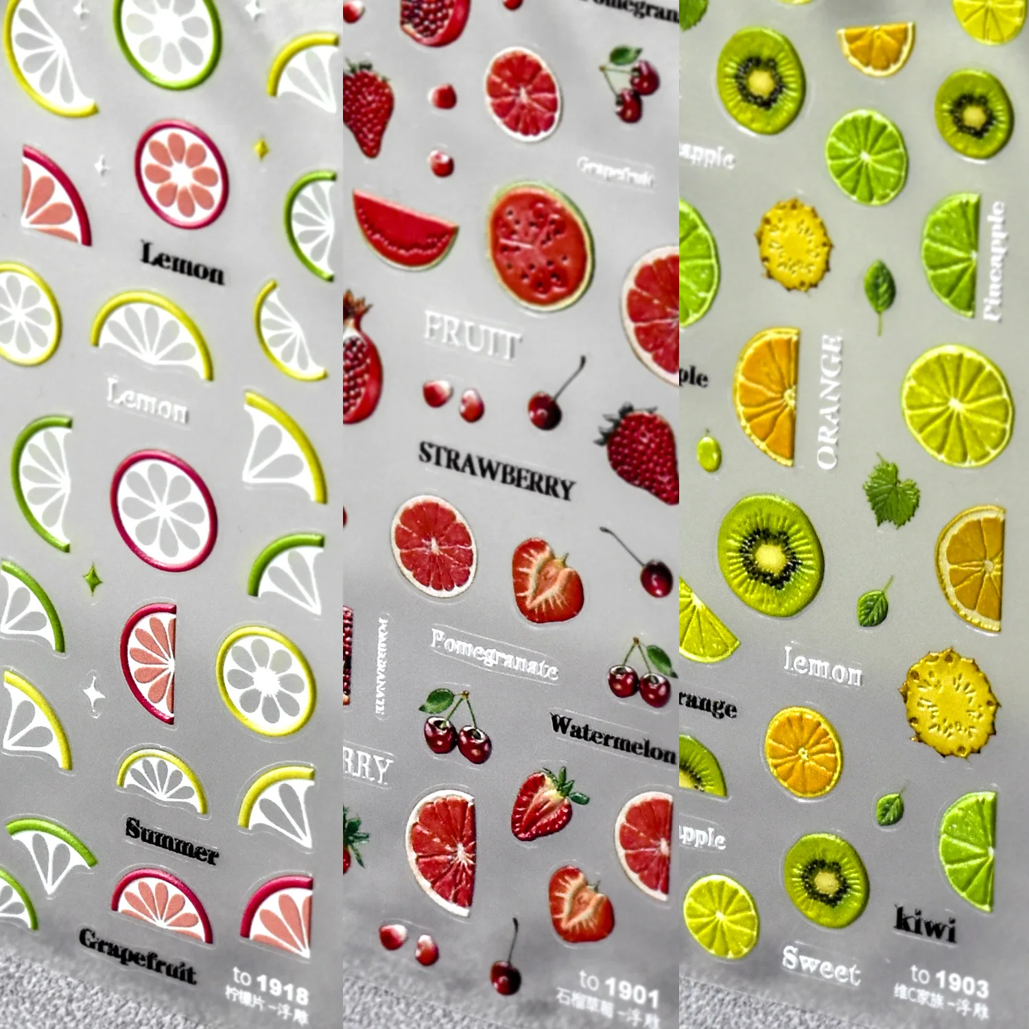 

Summer Lemon Nail Stickers 3D Adhesive Sliders Fruits Strawberry Kiwi Nail Art Decals Designs Decoration Manicures
