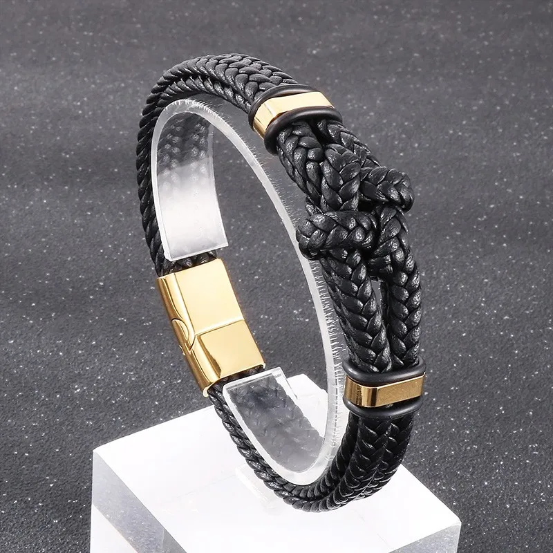

6MM Leather Braid Knotted Charms Bracelet for Men Women Special Personalized Wrist Accessories Stainless Steel Jewelry Wholesale