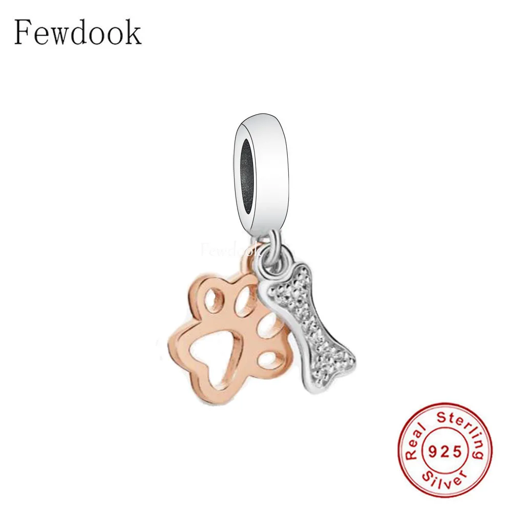 

Fit Original Pan Charms Bracelet 100% 925 Silver Rose Gold Pet Dog Paw Zircon Bone Bead For Women Best Friends Memorial Berloque