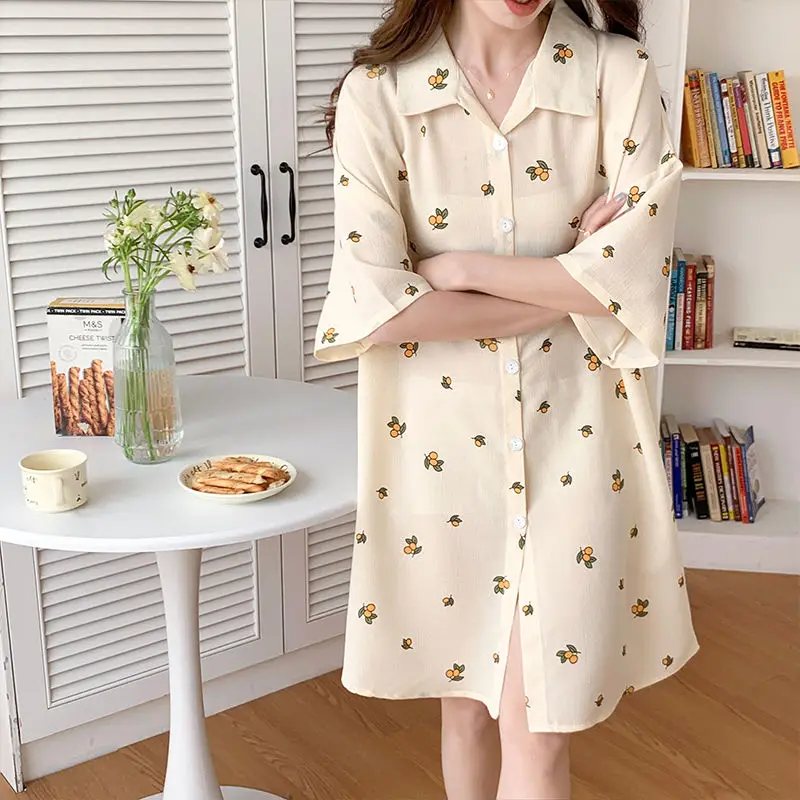 Cute nightgown female summer leisure big yards dress with short sleeves bubble cotton pajamas sleep long the shirt dress