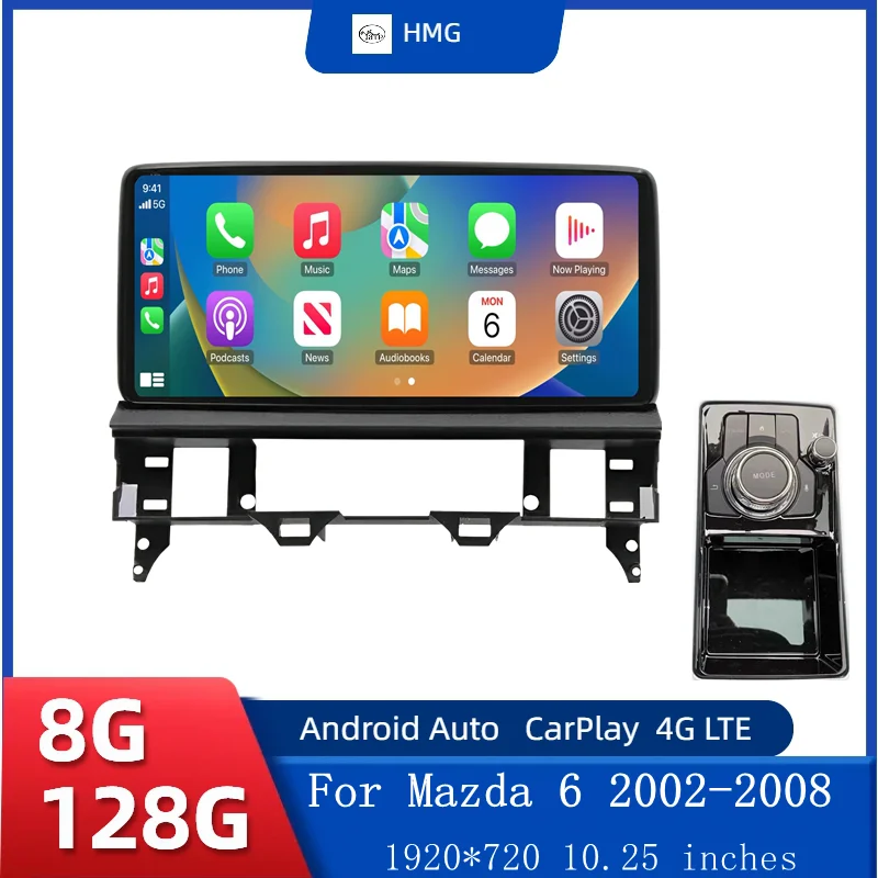 Фото Автомагнитола HMG Android 15 для Mazda6 Atenza 2002–2008 с GPS-навигацией, мультимедийным плеером 10.25 дюймов, Carplay, 4G, Android Auto, BOS №1