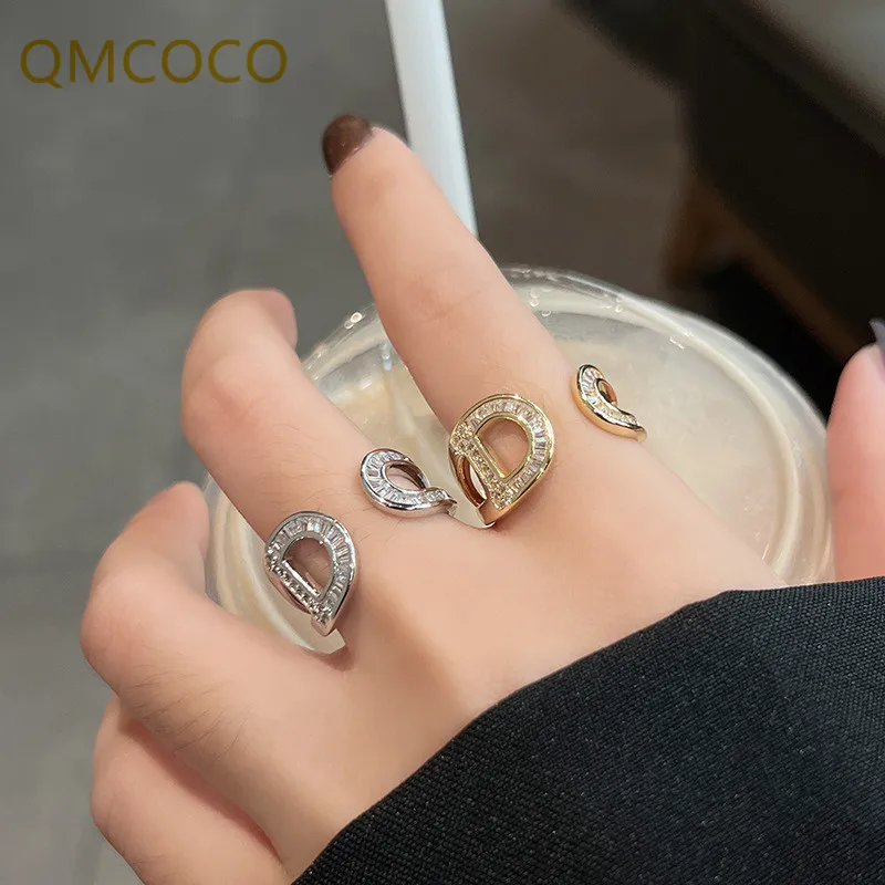 

QMCOCO Korean Fashion Silver Color Open Rings For Women Double Layer Jewelry Inlaid Zircon Trend Ring 2023 Wedding Gifts