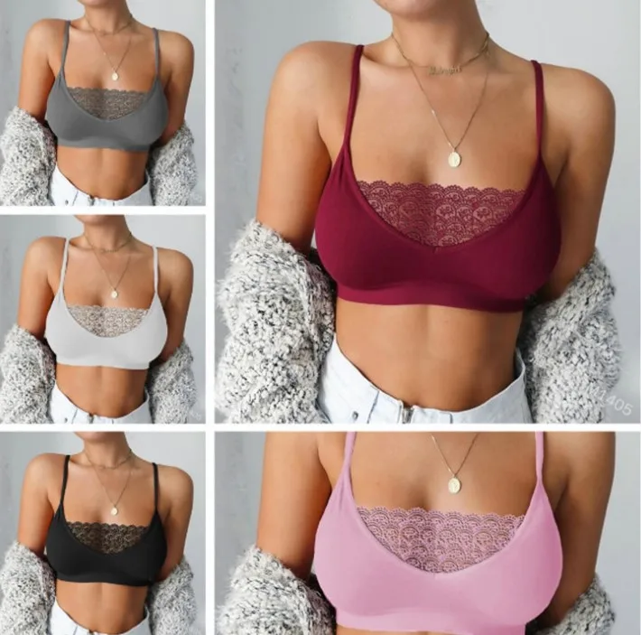 

Sexy Tank Top Gather Chest Lace Cut Out Halter Crop Tops Women Casual Sleeveless Bustier Cropped Vest Camisole Tube Top Female
