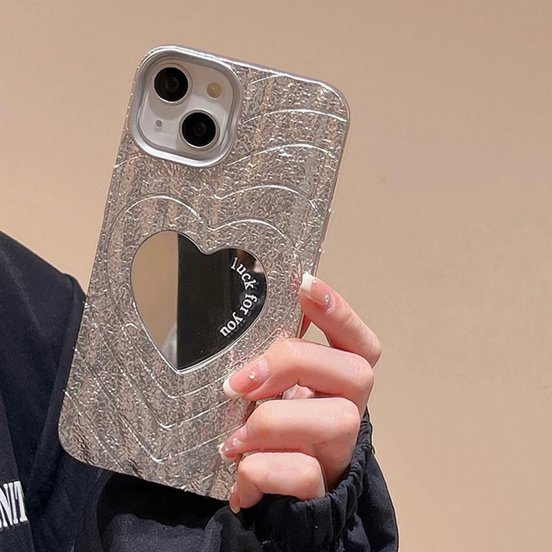 

Luxury Love Heart Makeup Mirror Shockproof Phone Case For iPhone 14 13 12 Pro Max 11 13promax Soft Back Cover Creative Shell