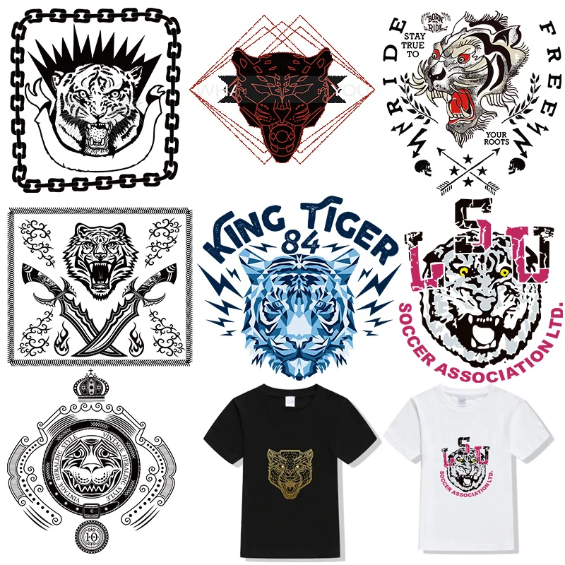 Cool Tiger Heat Transfer Stickers T-Shirts DIY Iron On  For Clothing Bag  Men Short Sleeve Thermo Adhesive  Animal Patches