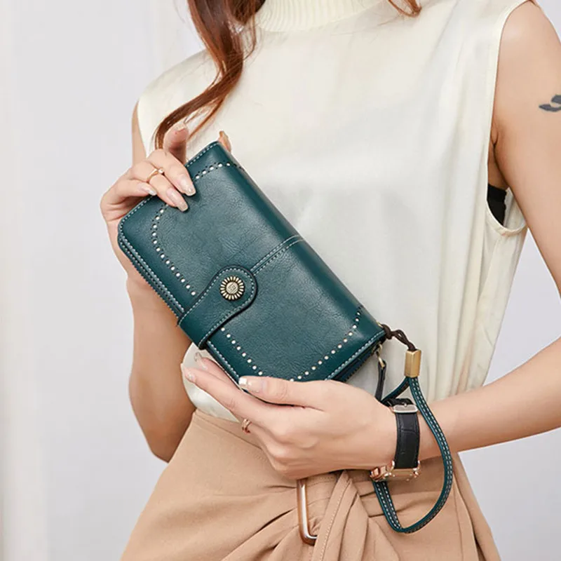 Vintage PU Leather Women's Zipper Wallet RFID Protection Card Holder Coin Wallets Female Three Fold Purse Ladies Clutch Bag
