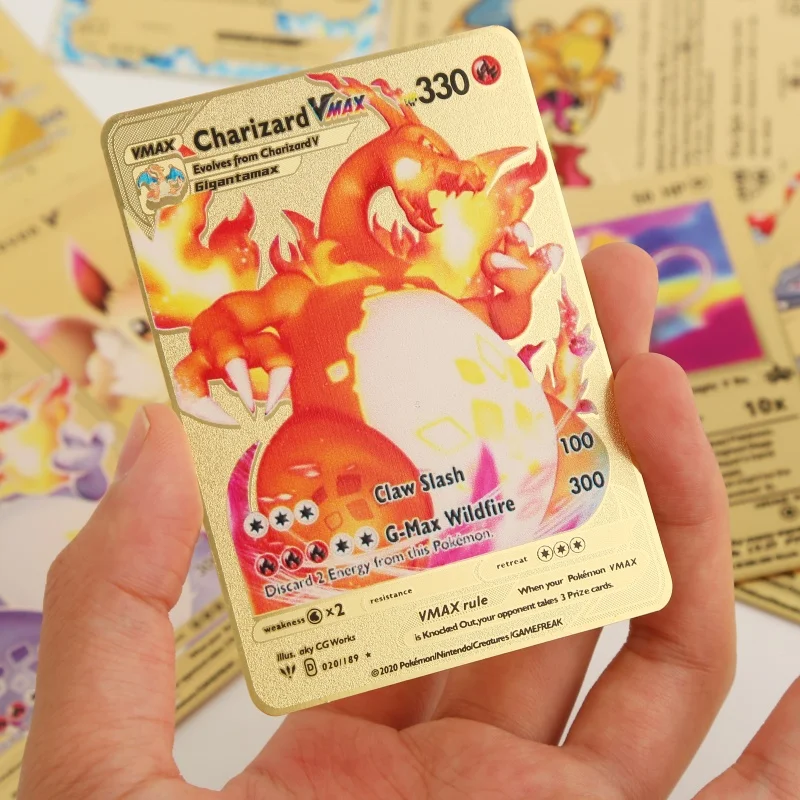 

Pokemon Gold Cards Charizard Pikachu Blastoise Ultra Rare Golden Metal Card Vmax Dx Gx Collect Battle Fighting Shinne Game Cards