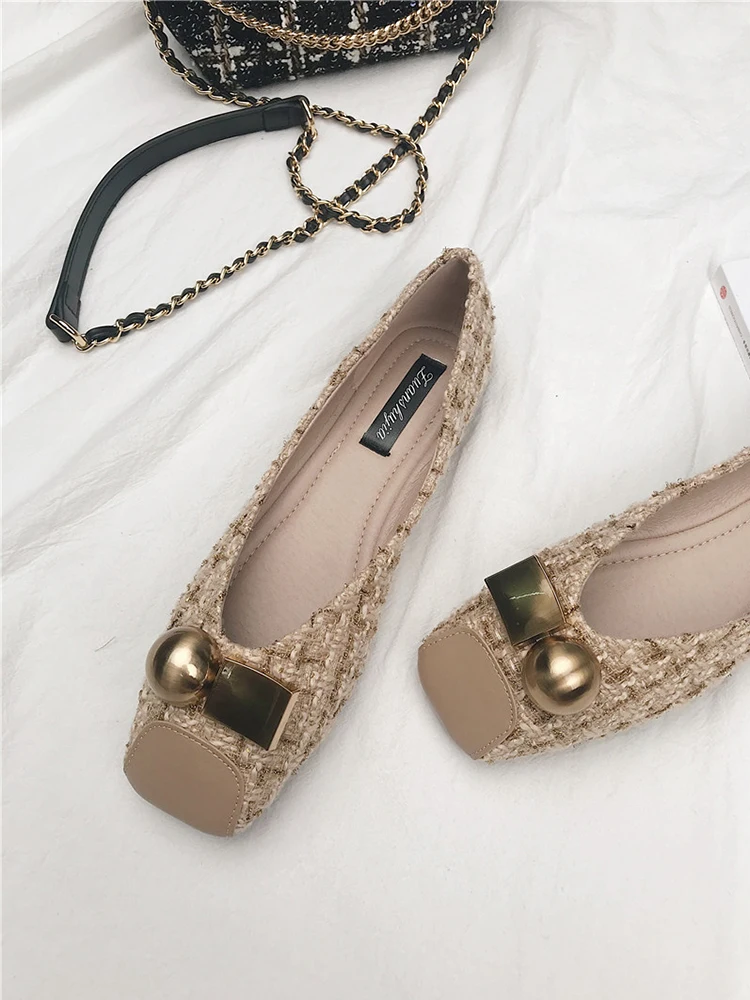 

2023 Spring Women Flats Black Plaid Flat Shoes for Female Slip on Casual Shoes Summer Square Head Zapatillas Mujer