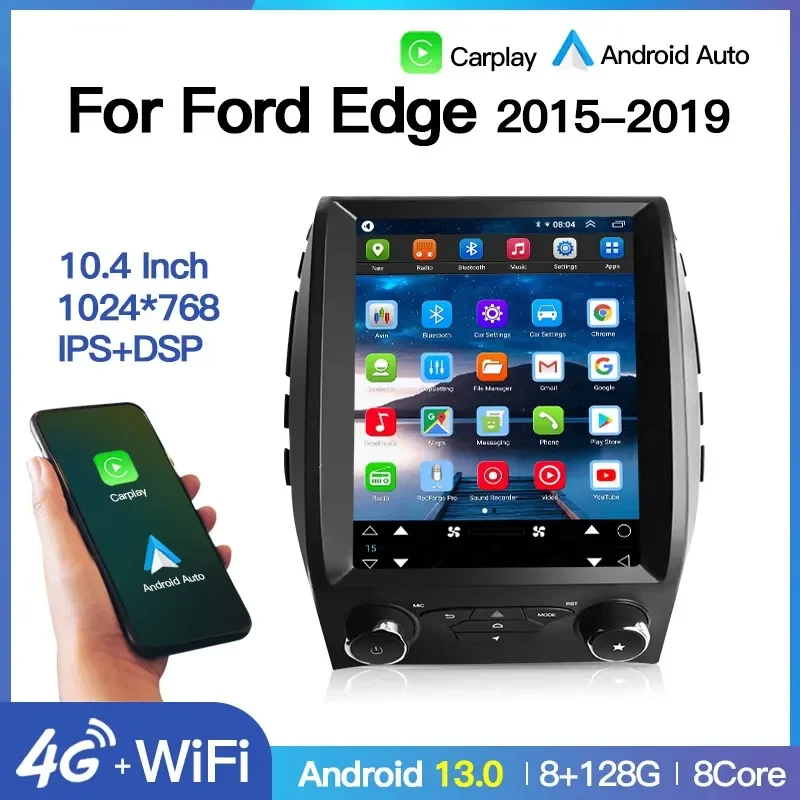 

Автомобильный радиоприемник на Android с экраном 10,4 дюйма Тесла для Ford Edge 2015, 2016, 2017, 2018, 2019, мультимедийный видеоплеер с GPS-навигацией для Carplay