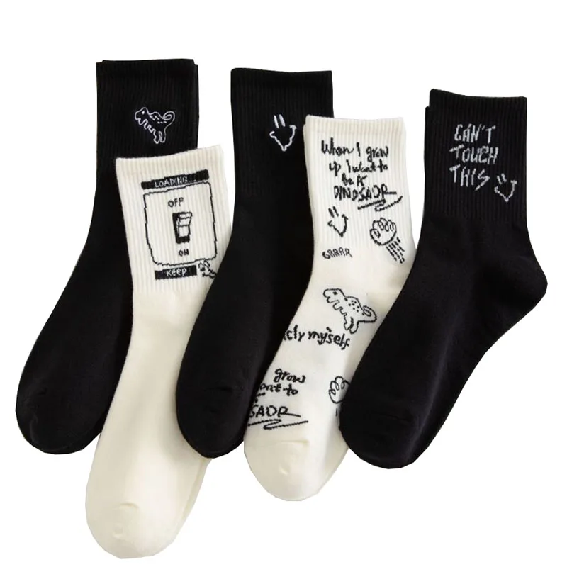 

Носки женские зимние хлопковые, милые дышащие, с мультяшным принтом, с надписью динозавра, в японском стиле Харадзюку, белые