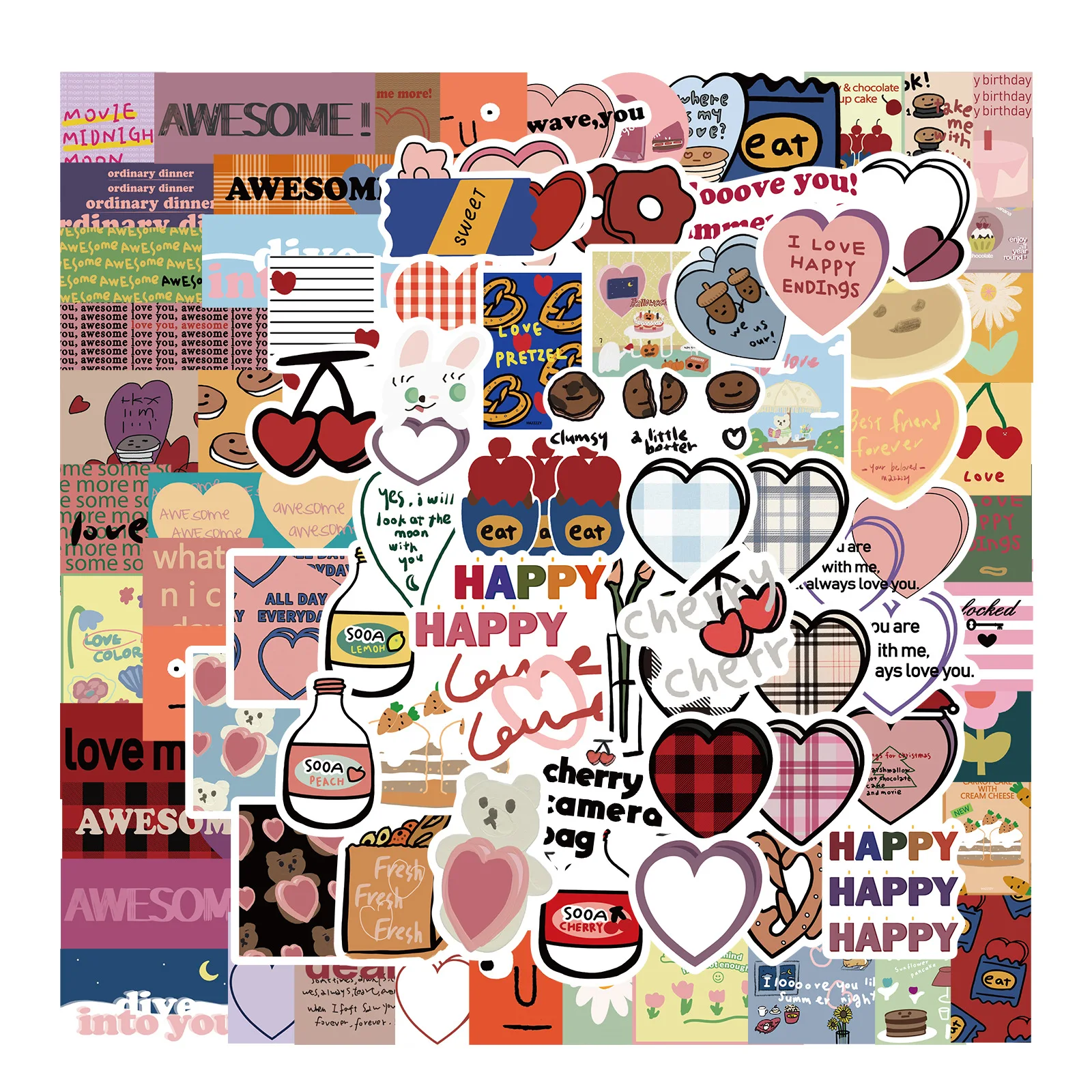 

90 Ins Style Korean Version Sweet Sandwich Stickers Can Decorate Luggage Motorcycle Notebook Waterproof DIY Stickers