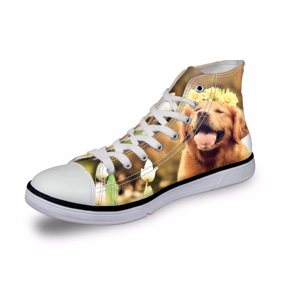 

NOISYDESIGNS Women Sneakers Casual Brown Pet Dog 3D Print Flat Vintage Canvas Vulcanized Shoes High Top Flats Girls Footwear