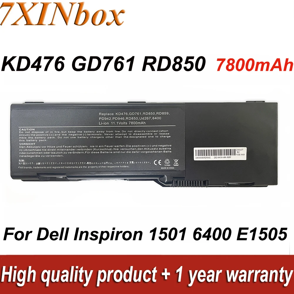 

Аккумулятор для ноутбука KD476 GD761 11,1 В 7800 мАч для DELL Inspiron 6400 131L E1505 1501 PP20L PP23LA Vostro 1000 Sereis UD267 PD946