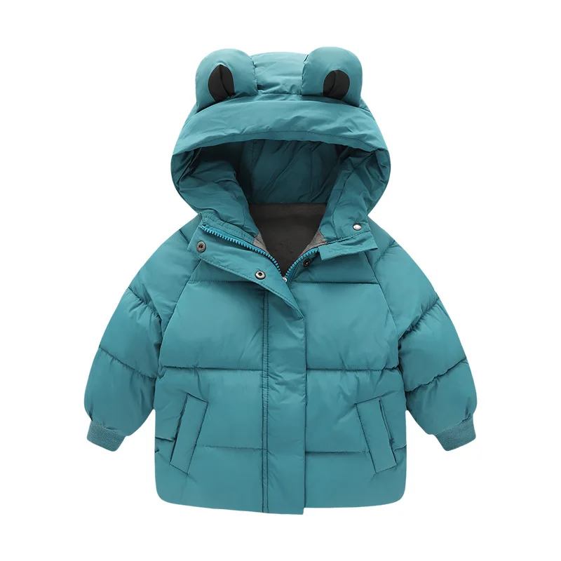 

Winter Down Jacket for Boys Autumn Girls Thicken Velvet Plus Coat Kids Cotton Padded Bear Ear Hooded Outerwear Children Clothes