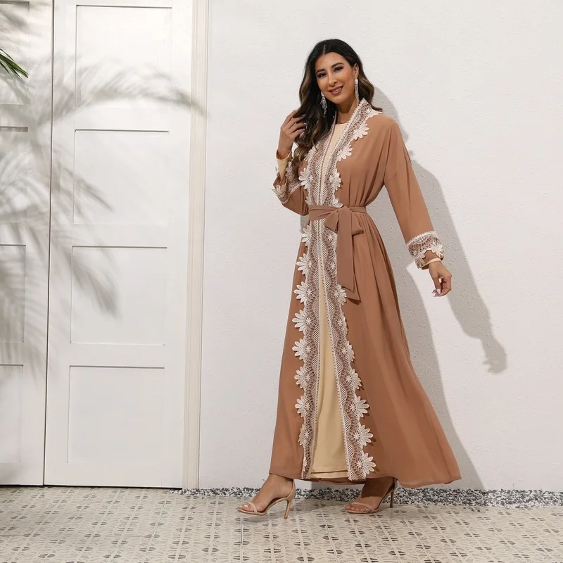 Robe Femme Musulmane 2022 New Muslim Embroidery Lace Arab Middle East Elegant Two-piece Set Abayas for Women Muslimischen Sets