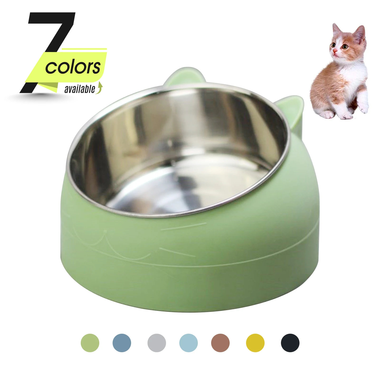

Cat Dog Bowl 15 Degrees Raised Stainless Steel Cat Bowls Safeguard Neck Puppy Cat Feeder Non-slip Crash Elevated Cats ​Food Bowl
