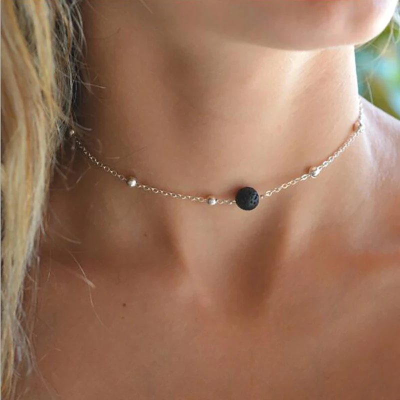 

Vintage Round Beads Necklace For Women 2022 Design Black Beaded Choker Necklace Ladies Collar Clavicle Chain