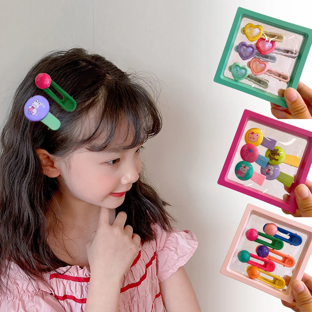 

5PCS/Set New Cute Colorful Cartoon Heart Hairpins For Girls Headband Sweet Hair Clips Barrettes Kids Fashion Hair Accessories