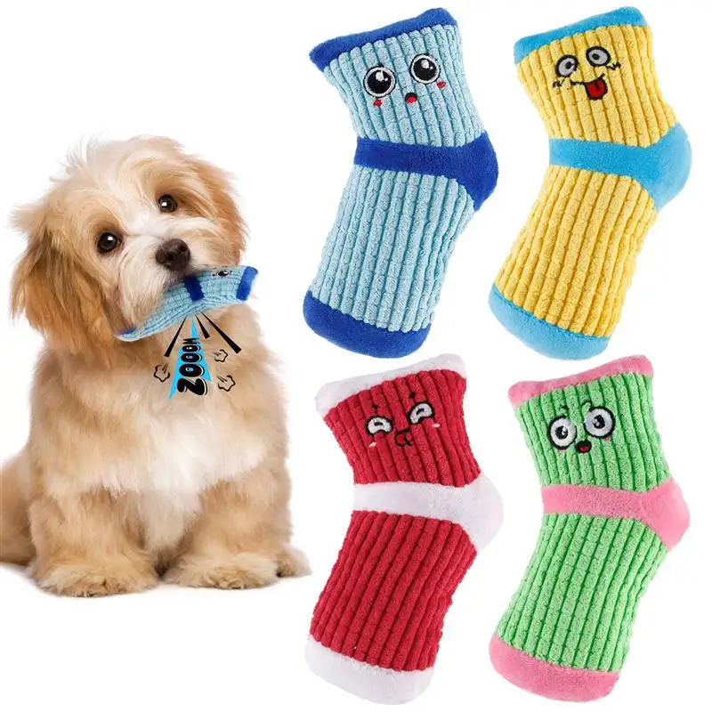 

4PCS/Set Dog Squeaky Toy Sock Puppy Teething Toy Interactive Toy With Storage Bag Sound Plush Pet Puppy Cat Chew Squeak Toy