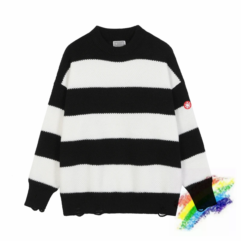 

Black White Stripes Ripped CAVEMPT C.E Sweater Men Woman 1:1 Best-Quality Crewneck Loose Jacquard Cav Empt Sweater