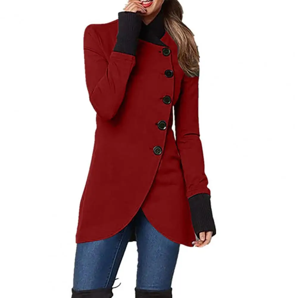 

Women Outerwear Stylish Stand Collar Women's Winter Jacket Irregular Split Hem Soft Patchwork Thick Warmth For Mid-length Coat