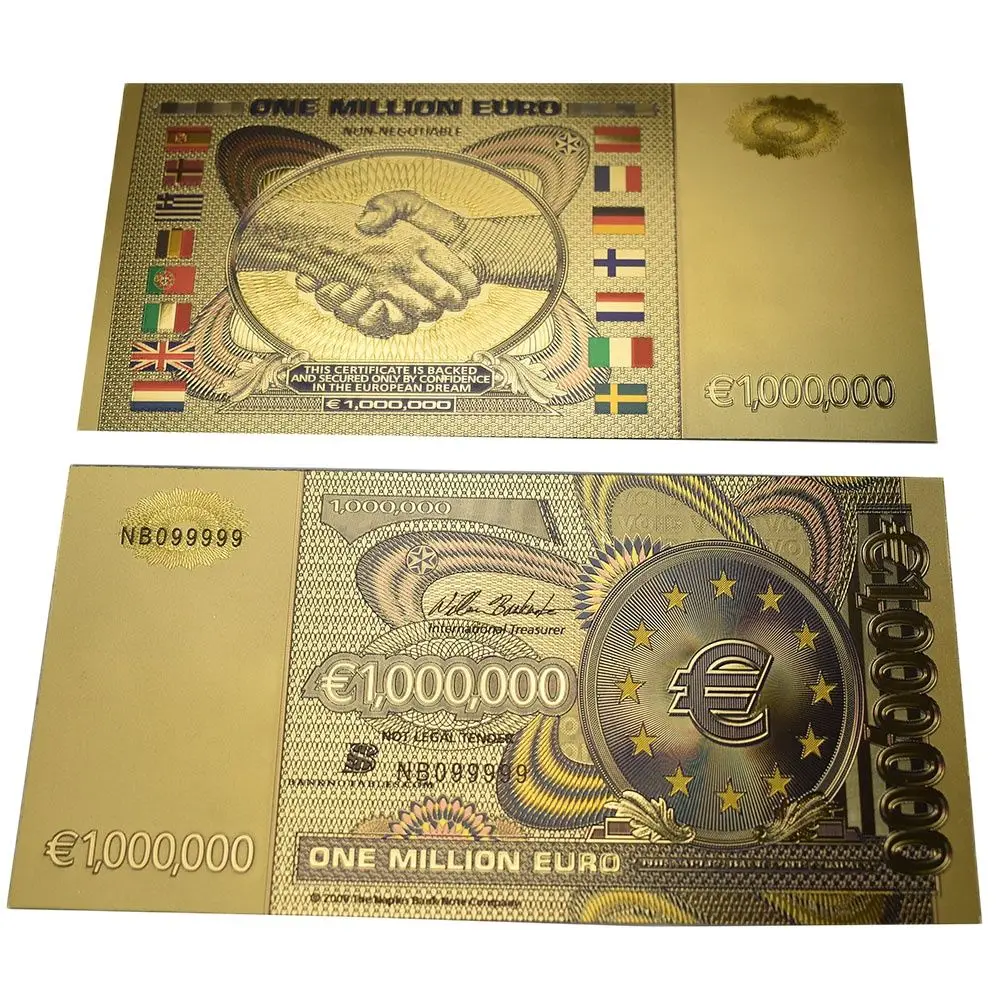 

One Million Colored Euro Gold Foil Banknote With with envope 24 Gold Plated For Collection And Gifts