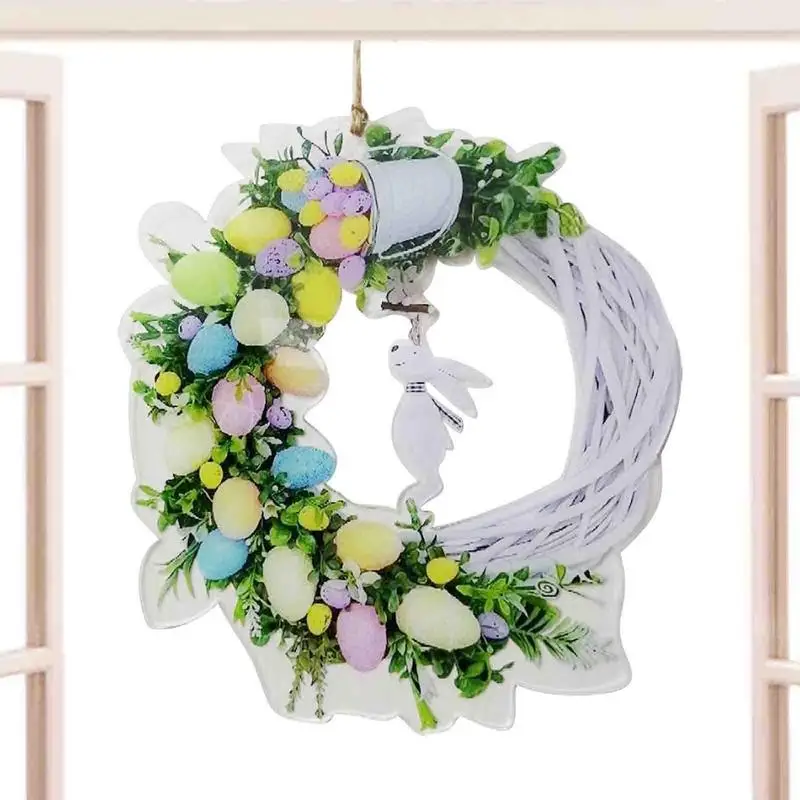 

Easter Wreaths For Front Door 2D Acrylic Bunny Wreath Door Garland With Twigs And Pastel Eggs Spring Home Decoration Props Gifts