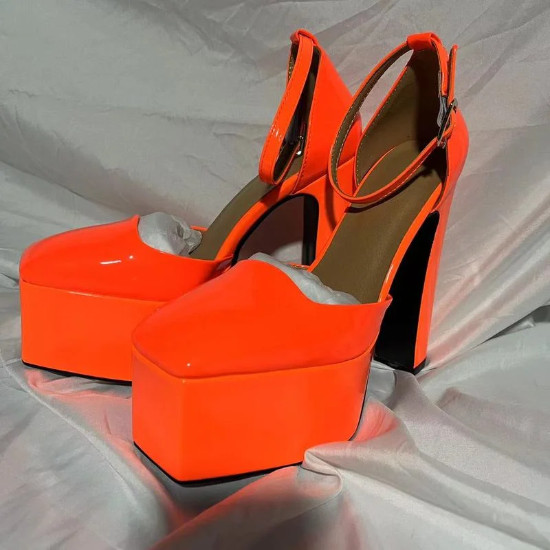 High Heels Sexy Patent Leather Party Shoes New Women's Sandals Thick High Heel Platform Pumps Black Pink Big Size Zapatos Mujer