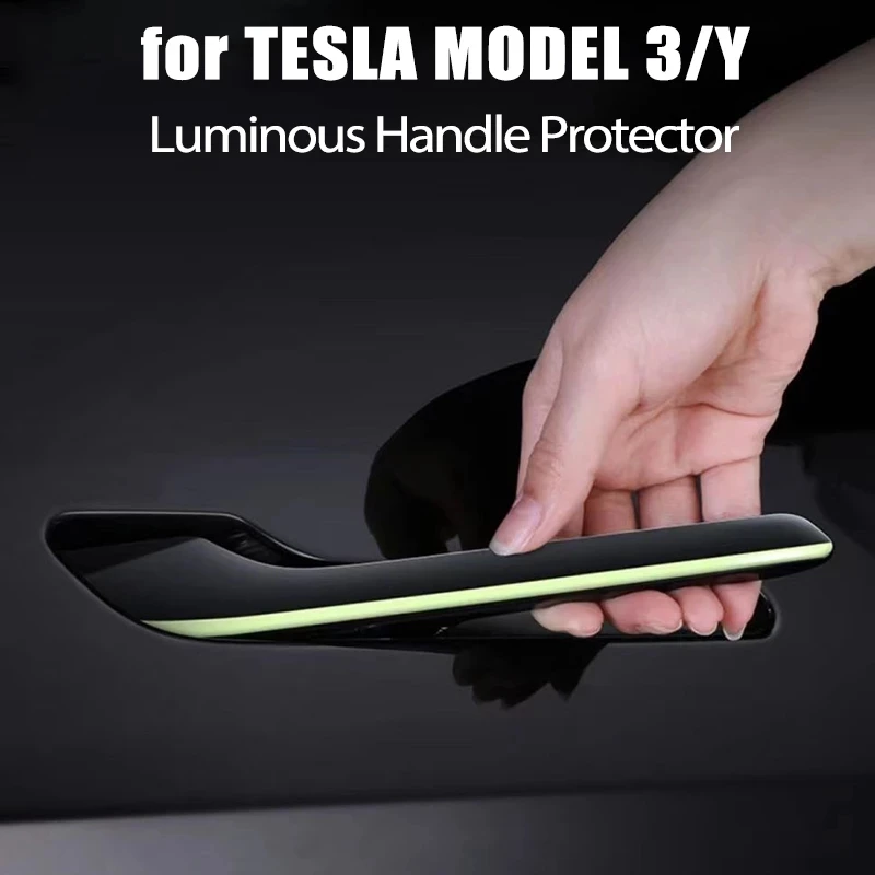 

4Pcs/Set Luminous Car Door Handle Cover Glow Protector for Tesla Model 3 Y 2021 2022 Sticker Wrap Trim Carbon ABS Accessories