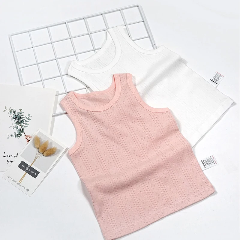 

Новинка 2022, Детский Повседневный жилет без рукавов, летняя хлопковая футболка для мальчиков и девочек, топ, симпатичный однотонный дышащий ...