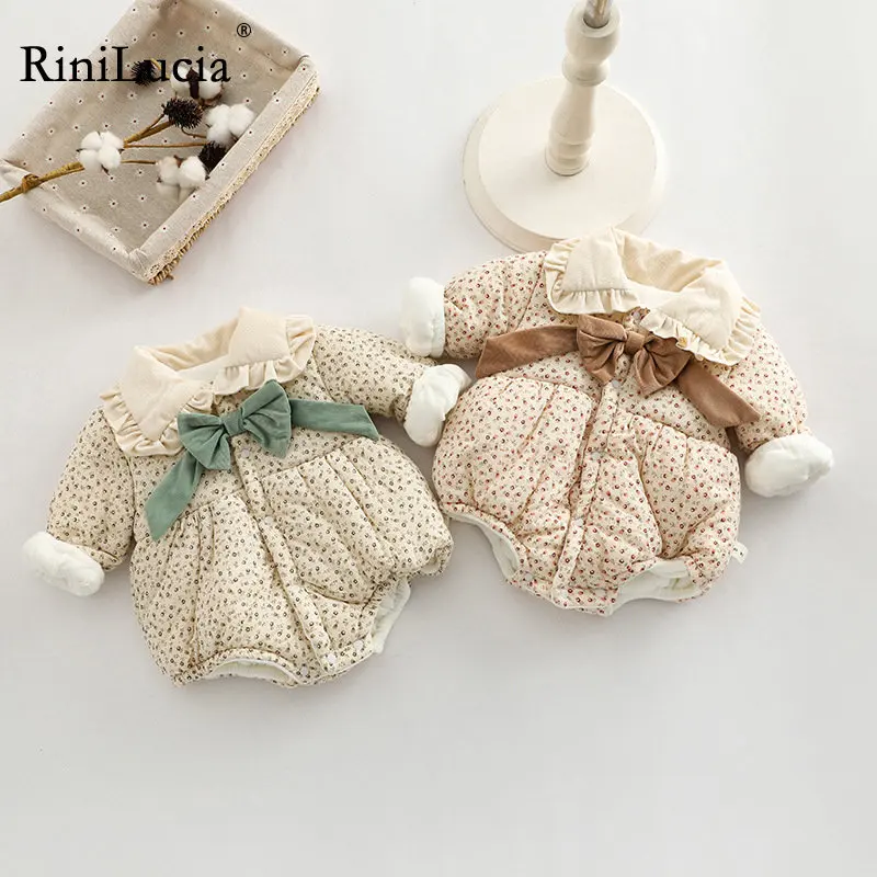 

RiniLucia Autumn Baby Girl Romper Bowknot Baby Jumpsuit Long Sleeves Cute Princess Romper One-Piece Baby Girl Romper Clothes