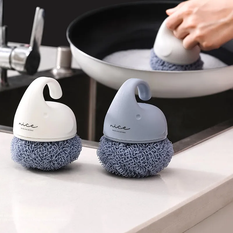 

Polyester Cleaning Ball Dishwashing Brush with Handle Replaceable Brush Easy Use and Not Hurt Pot Hanging Kitchen Cleaning Tools