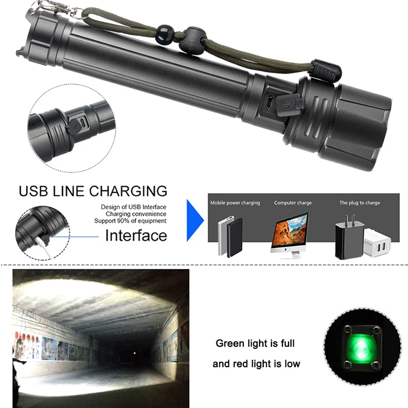 Мощный светодиодный фонарик XHP90 с USB-зарядкой lanter 2*26650 аккумулятор для кемпинга