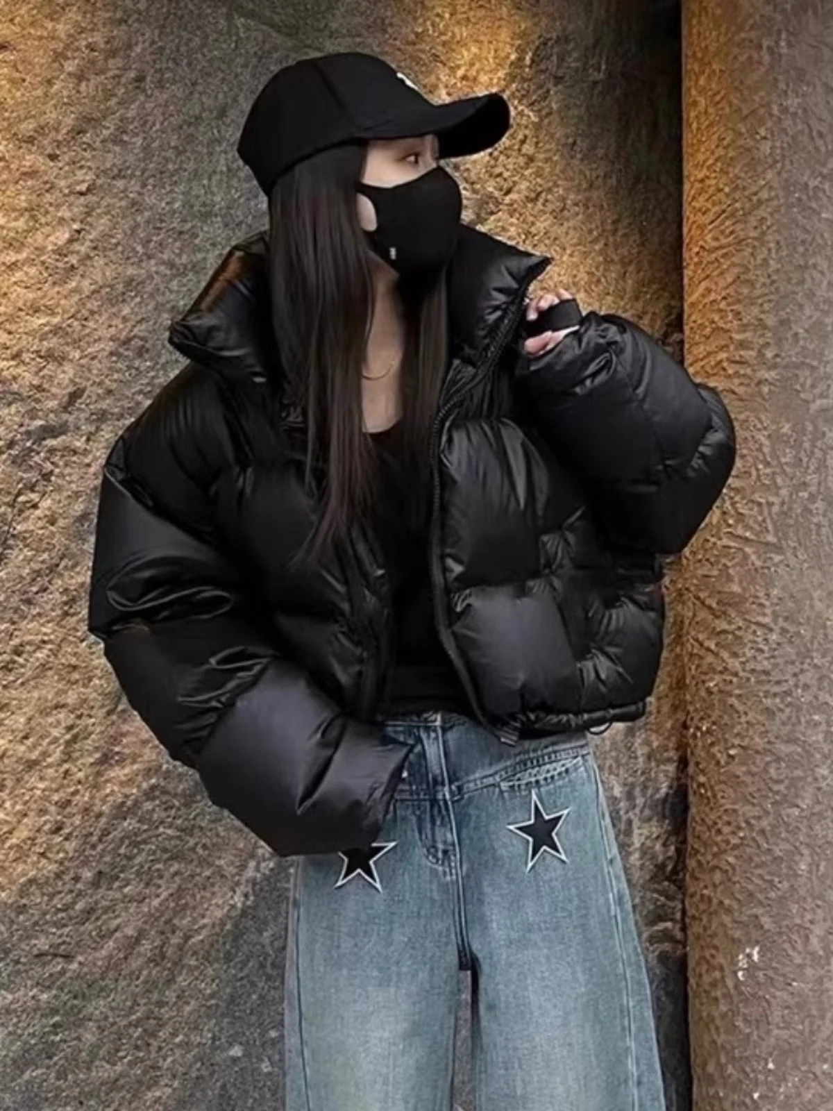 Корейская серия 90 однотонное маленькое пуховое пальто на белом утином пуху