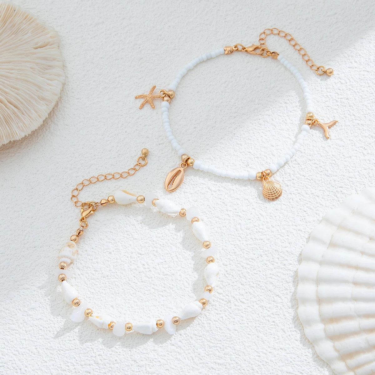 ity 2 sztuk/zestaw czeski muszelek rozgwiazda wisiorek obrączki dla kobiet letnia plaża muszla łańcuszek boso Y2K akcesoria prezenty