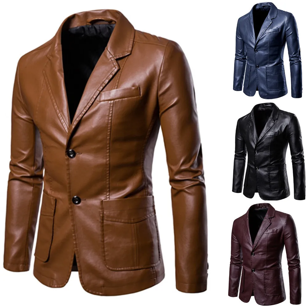

2023 autumn and winter new men slim fit PU small suit men lapel leather coat men's coat