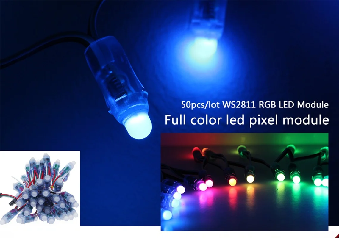 

50 шт. WS2811 2811 IC RGB полноцветная Пиксельная цифровая адресная светодиодная модульная лампа 5 в 12 мм Водонепроницаемая Рождественская гирлянда