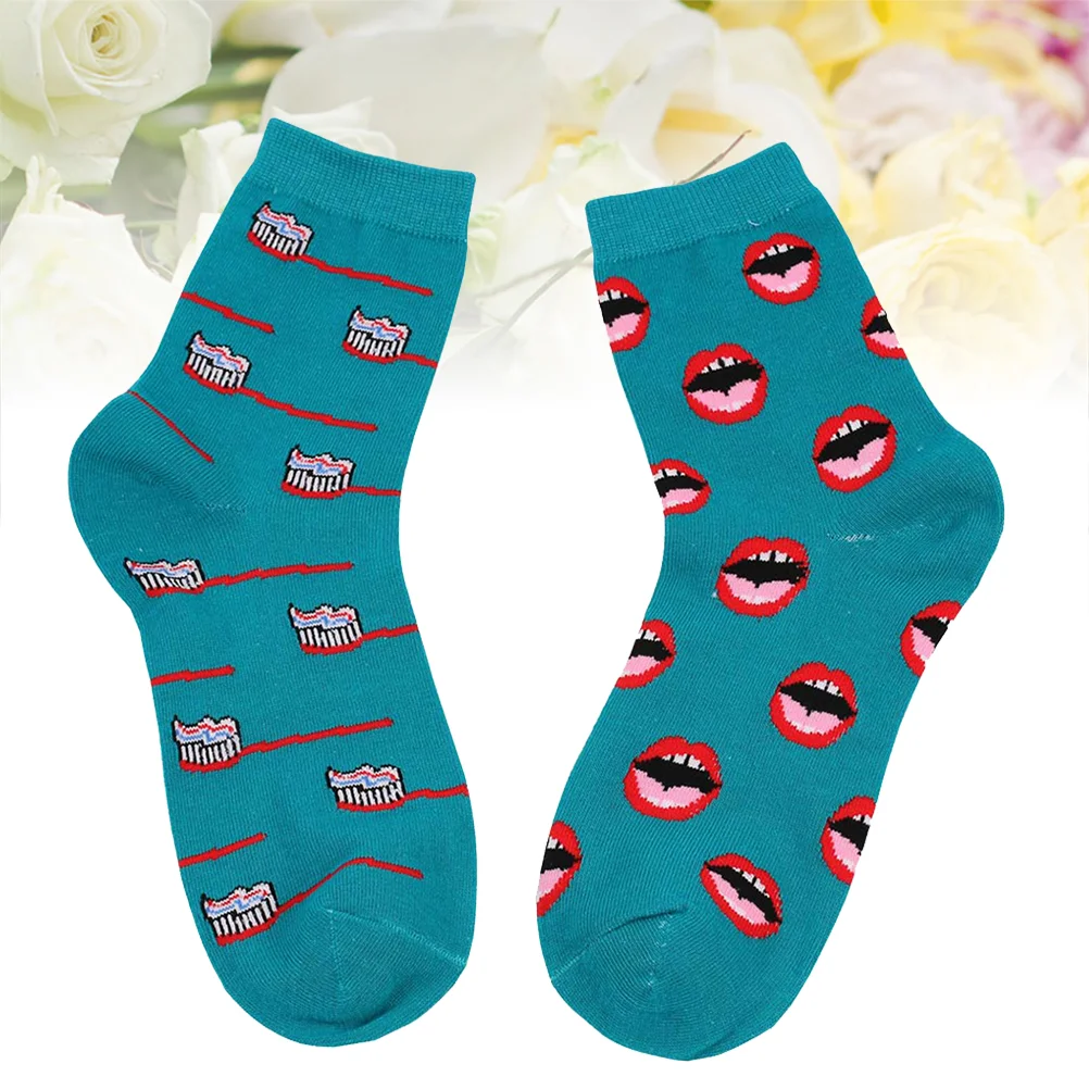 

Socks Ankle High Women Funny Skid Cottoncartoon Warm Stockingsparty Breathable Tube Non Teeth Mouth