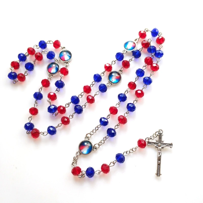 

Catholic Crystal Beads Rosary Holy Necklace with Jesus Crucifix Church Event Christening Favor Gifts for Women
