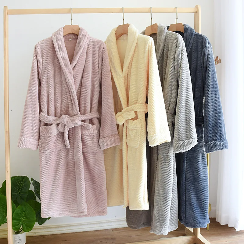 

Robes for Women Long Nightgown Fall/winter Thickened Extended Warm Coral Fleece Kimono Men's Flannel Couple Bathrobe Pajamas